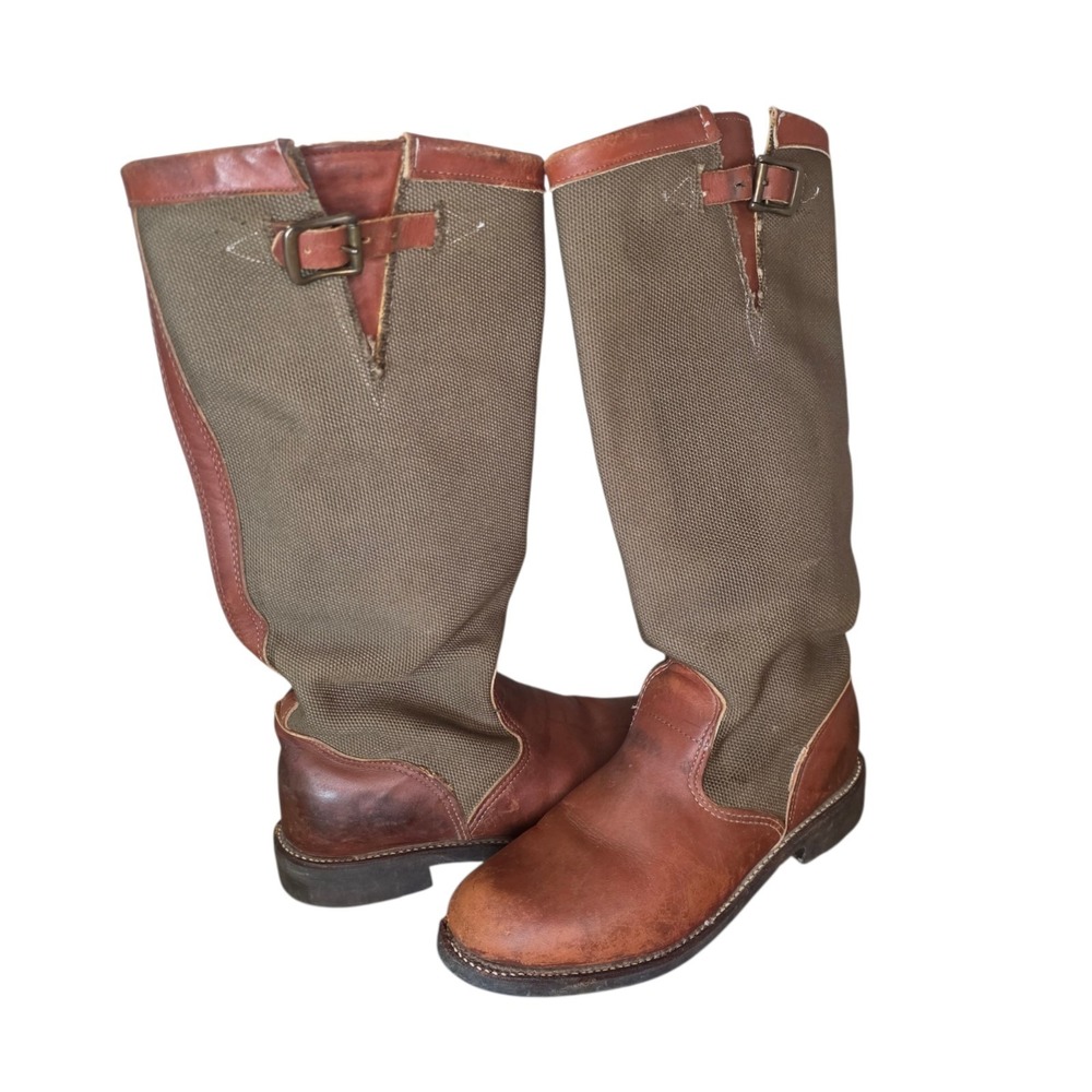 Chippewa L23913 Womens 8.5M Brown Leather Canvas Snake Boots Knee High USA